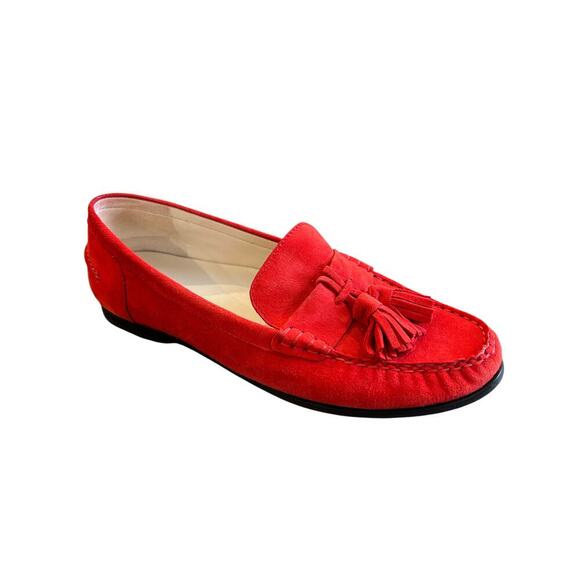 COLE HAAN Red Suede Tassle Loafers Size 9.5 Preppy Classic Slip On - Picture 1 of 7